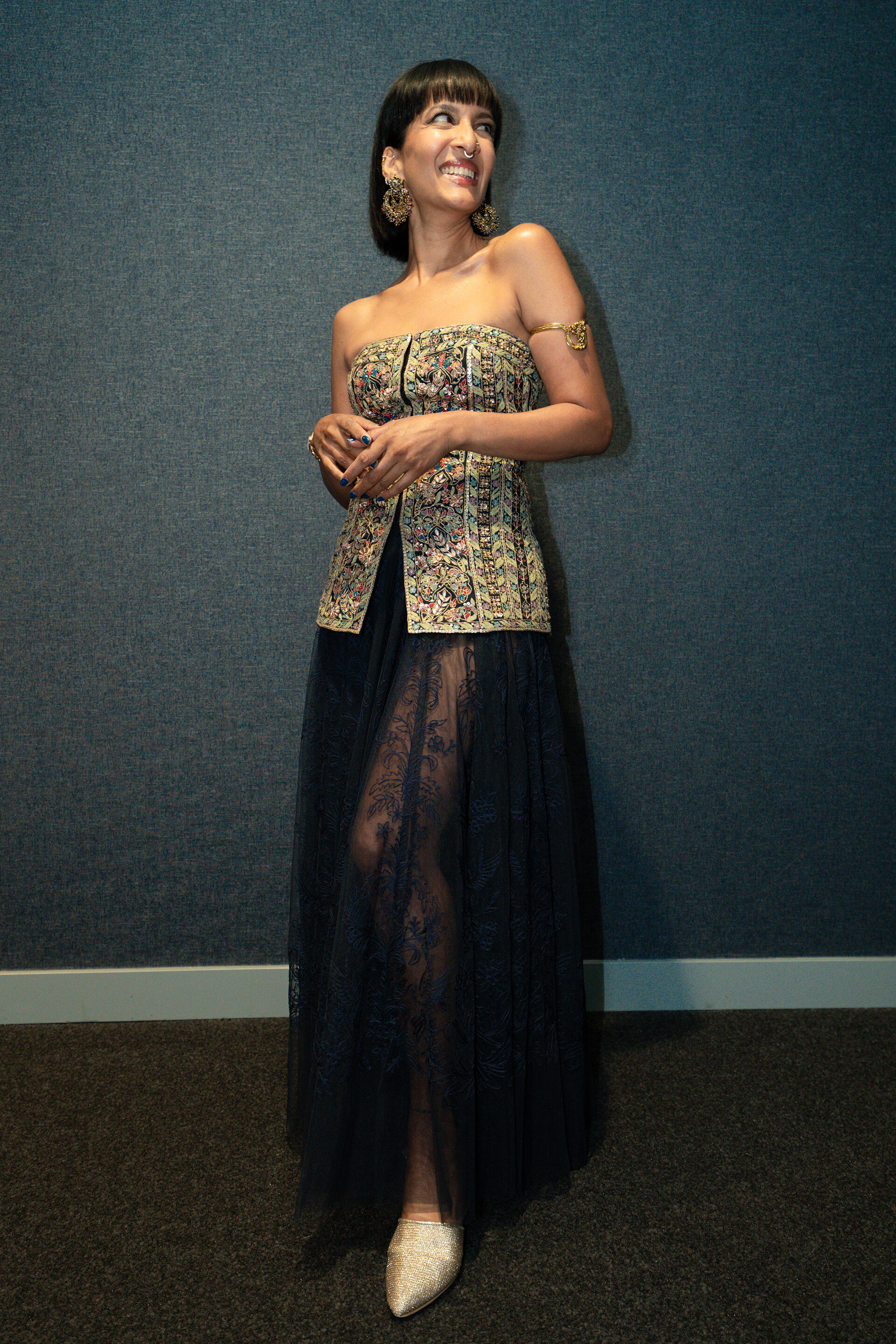 Alesha Embroidered Skirt Set - Navy Blue, , image 3